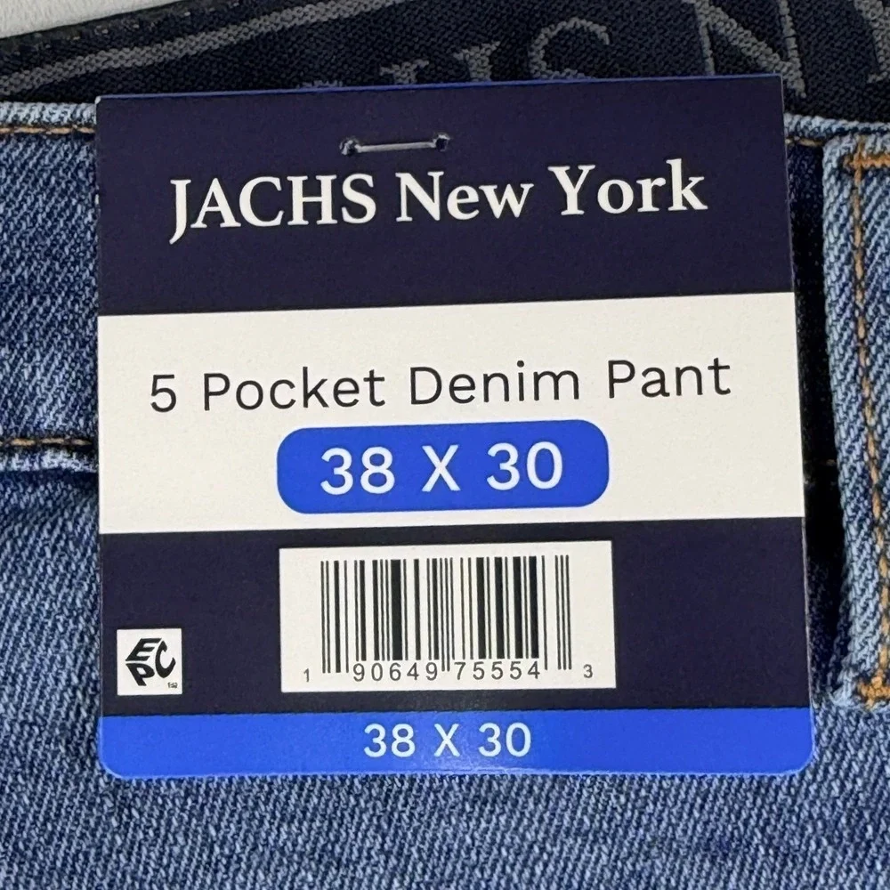 JACHS New York Mens 38x30 Straight Fit 5 Pocket Stretch Denim Jeans Light Wash